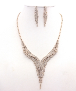 Rhinestone Necklace  with Earrings Set NB300617 GOLDCLEAR